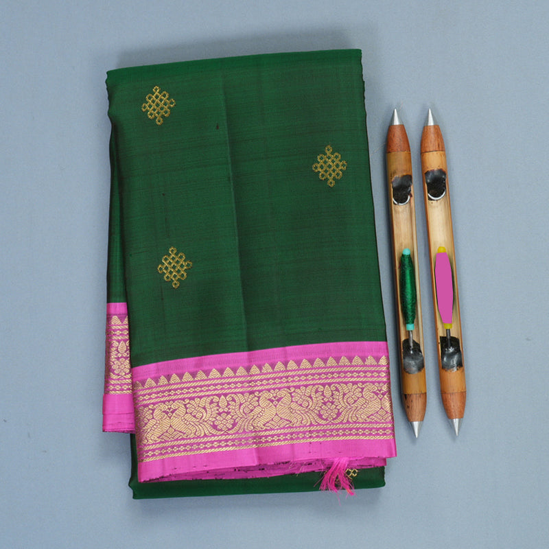 Hayagrivas Handloom Bottle Green Kanjivaram Silk Saree with Pink Border KBF969I3-8