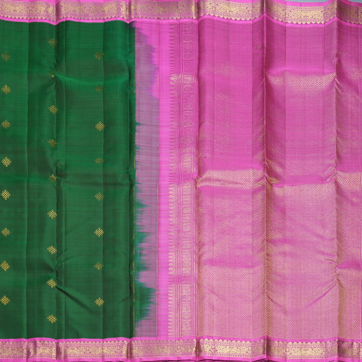Hayagrivas Handloom Bottle Green Kanjivaram Silk Saree with Pink Border KBF969I3-8