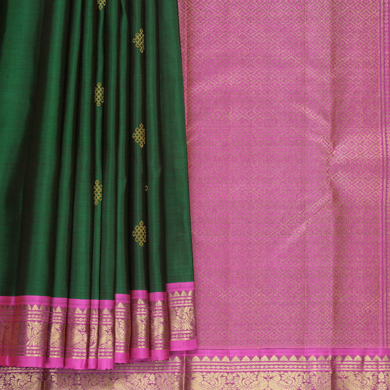 Hayagrivas Handloom Bottle Green Kanjivaram Silk Saree with Pink Border KBF969I3-8