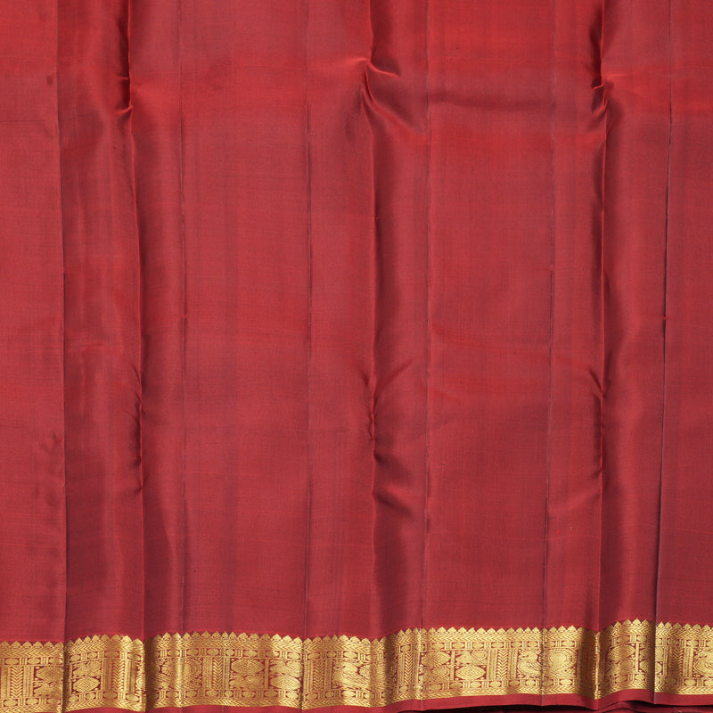 Hayagrivas Handloom Olive Green Kanjivaram Silk Saree with Rusty Red Border KBF969I4-4