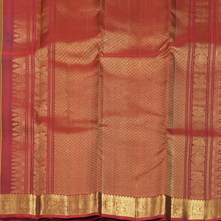 Hayagrivas Handloom Olive Green Kanjivaram Silk Saree with Rusty Red Border KBF969I4-4