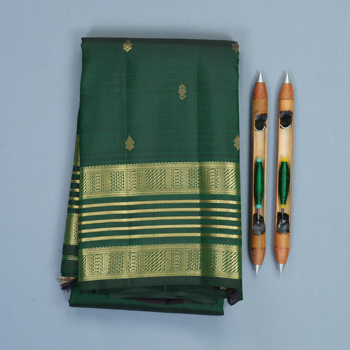 Hayagrivas Handloom Bottle Green Kanjivaram Silk Saree KBF969I6-1