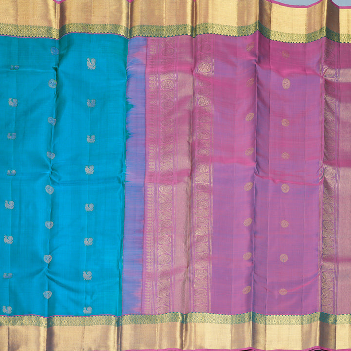 Hayagrivas Handloom Sky Blue Kanjivaram Silk Saree with Purple Border KBF969I6-2