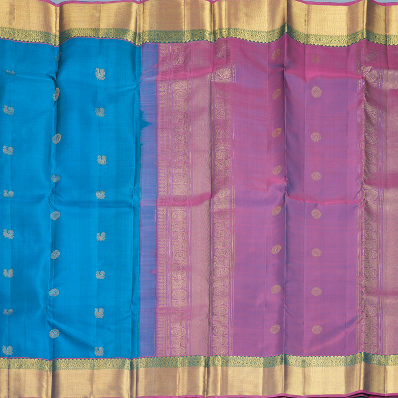 Hayagrivas Handloom Sky Blue Kanjivaram Silk Saree with Mild Pink Border KBF969I6-3