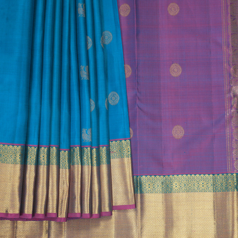Hayagrivas Handloom Sky Blue Kanjivaram Silk Saree with Mild Pink Border KBF969I6-3