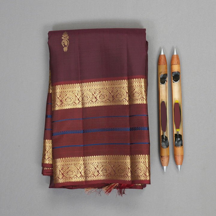 Hayagrivas Handloom Burgundy Kanjivaram Silk Saree with Brown Border KBF969I6-6