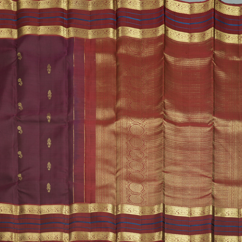 Hayagrivas Handloom Burgundy Kanjivaram Silk Saree with Brown Border KBF969I6-6