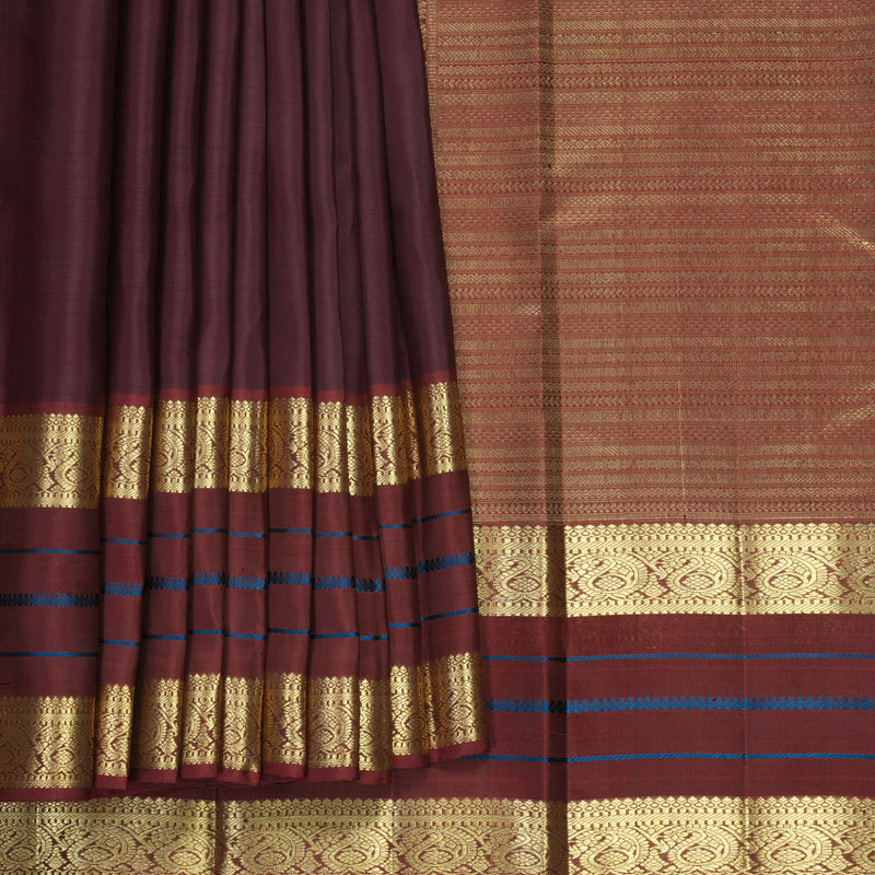 Hayagrivas Handloom Burgundy Kanjivaram Silk Saree with Brown Border KBF969I6-6