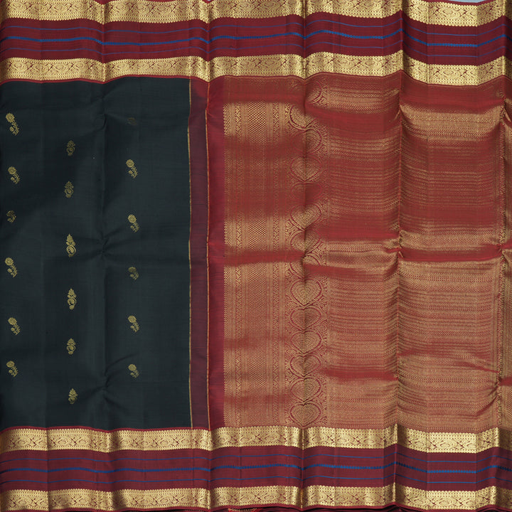 Hayagrivas Handloom Black Kanjivaram Silk Saree with Dark Maroon Border KBF969I6-7