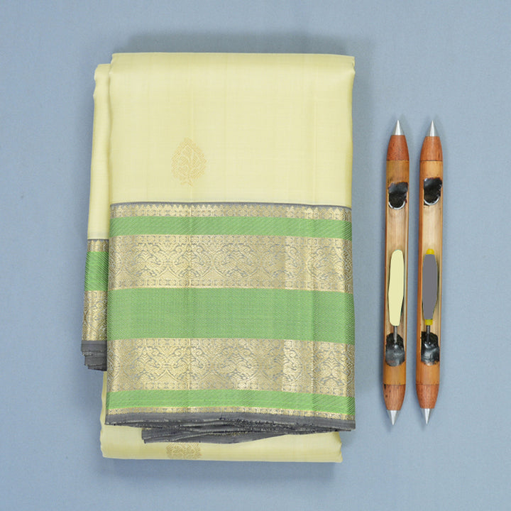 Hayagrivas Handloom Light Elaichi Green Kanjivaram Silk Saree with Grey Border KBF969I7-10