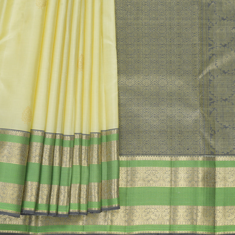 Hayagrivas Handloom Light Elaichi Green Kanjivaram Silk Saree with Grey Border KBF969I7-10