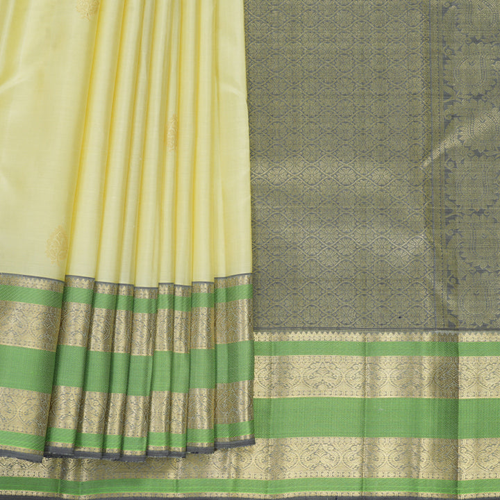 Hayagrivas Handloom Light Elaichi Green Kanjivaram Silk Saree with Grey Border KBF969I7-10