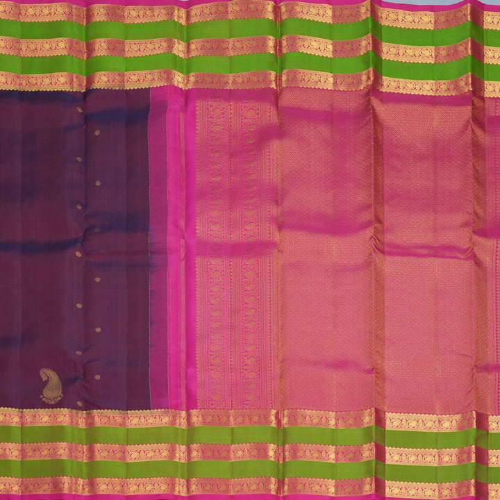 Hayagrivas Handloom Purple Kanjivaram Silk Saree with Pink &amp; Manthalir Border KBF969I7-11