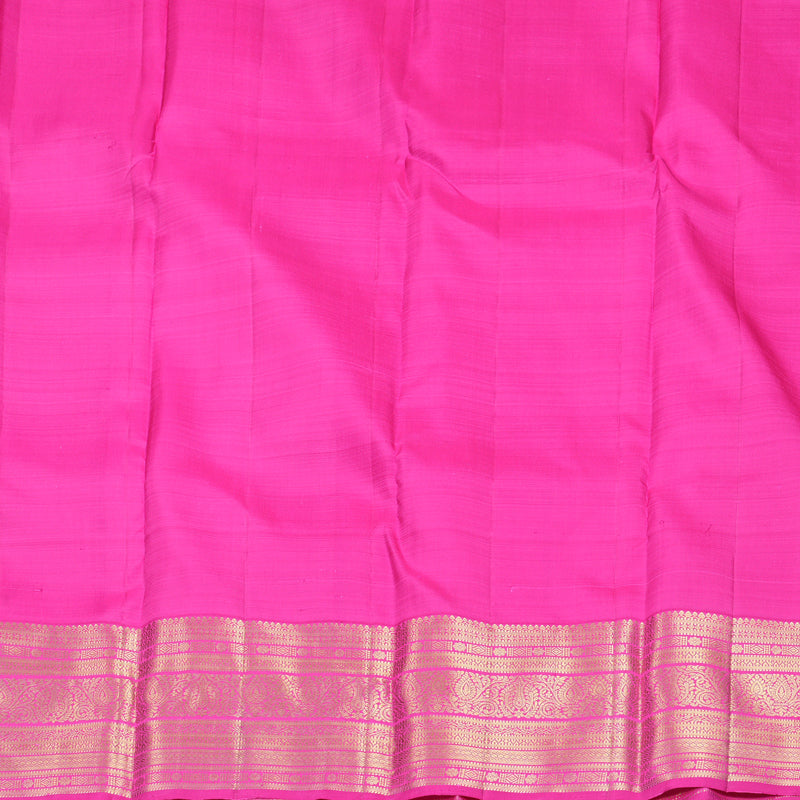 Hayagrivas Handloom Orangish-Pink Kanjivaram Silk Saree with Rani Pink Border KBF969I7-13