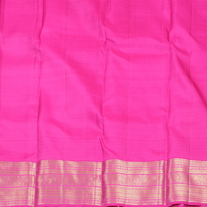 Hayagrivas Handloom Orangish-Pink Kanjivaram Silk Saree with Rani Pink Border KBF969I7-13