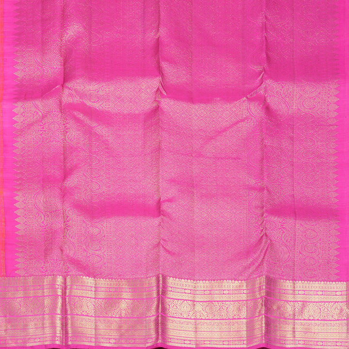 Hayagrivas Handloom Orangish-Pink Kanjivaram Silk Saree with Rani Pink Border KBF969I7-13