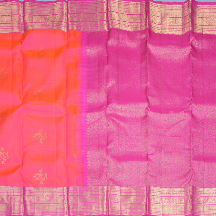 Hayagrivas Handloom Orangish-Pink Kanjivaram Silk Saree with Rani Pink Border KBF969I7-13