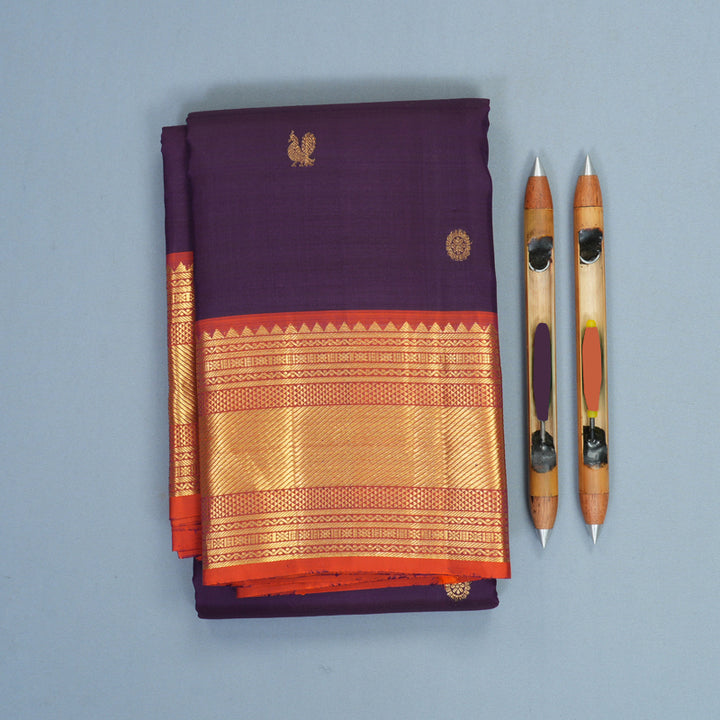 Hayagrivas Handloom Nagapazham Kanjivaram Silk Saree with Rust Orange Border KBF969I7-4