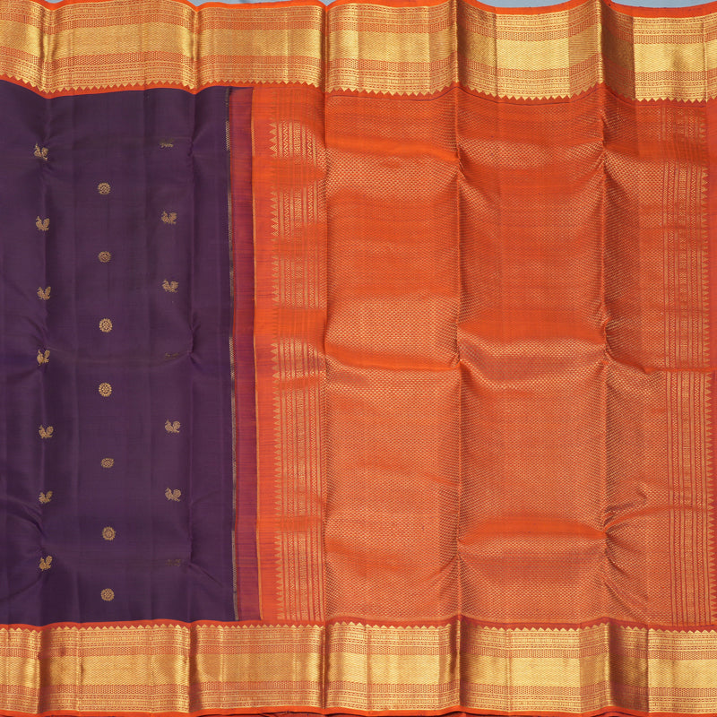 Hayagrivas Handloom Nagapazham Kanjivaram Silk Saree with Rust Orange Border KBF969I7-4