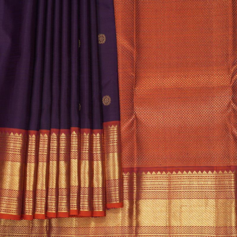 Hayagrivas Handloom Nagapazham Kanjivaram Silk Saree with Rust Orange Border KBF969I7-4