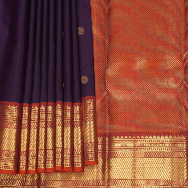 Hayagrivas Handloom Nagapazham Kanjivaram Silk Saree with Rust Orange Border KBF969I7-4