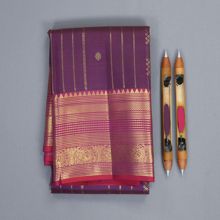 Hayagrivas Handloom Purple Kanjivaram Silk Saree with Rusty Red Border KBF969I9-1