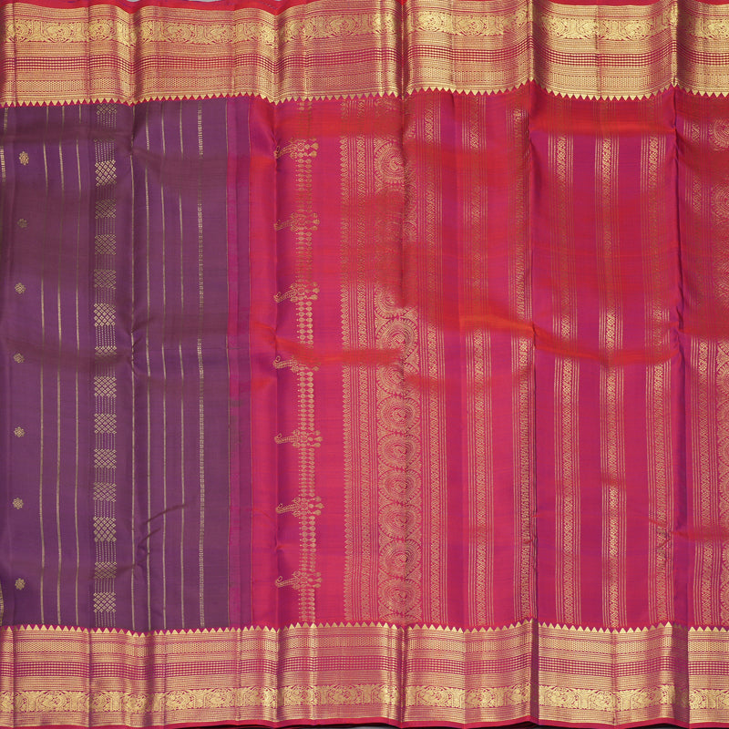 Hayagrivas Handloom Purple Kanjivaram Silk Saree with Rusty Red Border KBF969I9-1