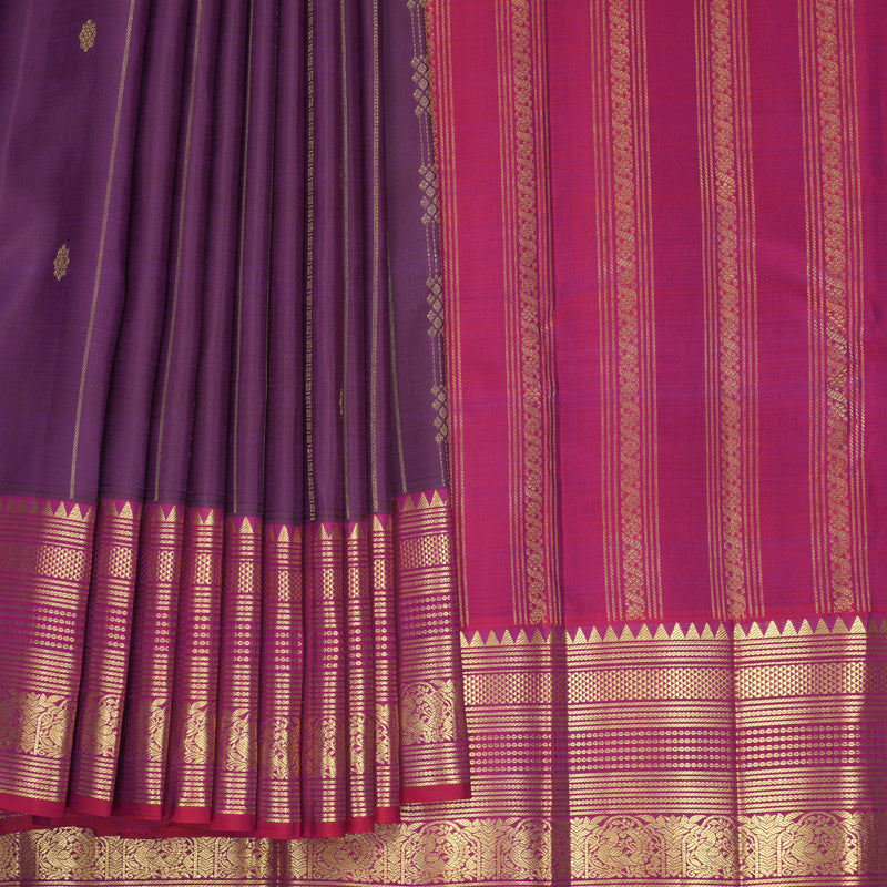 Hayagrivas Handloom Purple Kanjivaram Silk Saree with Rusty Red Border KBF969I9-1