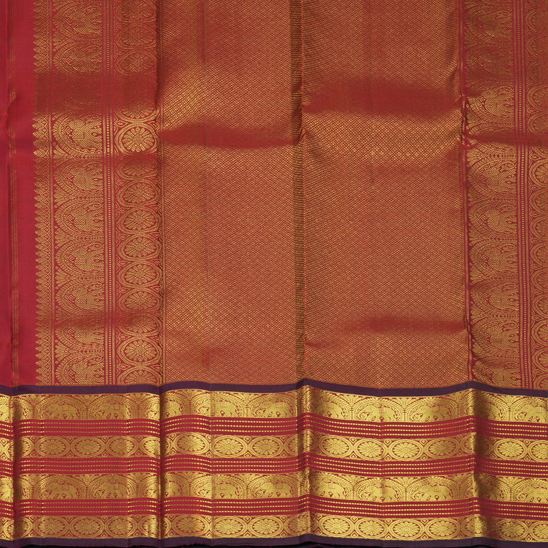 Hayagrivas Handloom Rust Orange Kanjivaram Silk Saree with Maroon Border KBF969I9-2