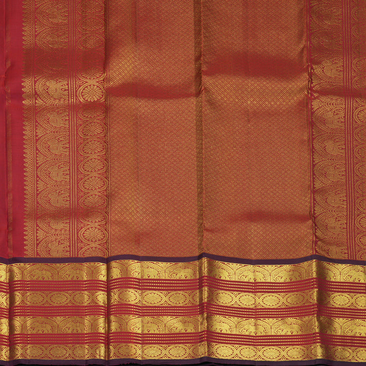 Hayagrivas Handloom Rust Orange Kanjivaram Silk Saree with Maroon Border KBF969I9-2