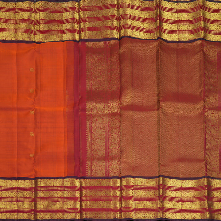 Hayagrivas Handloom Rust Orange Kanjivaram Silk Saree with Maroon Border KBF969I9-2