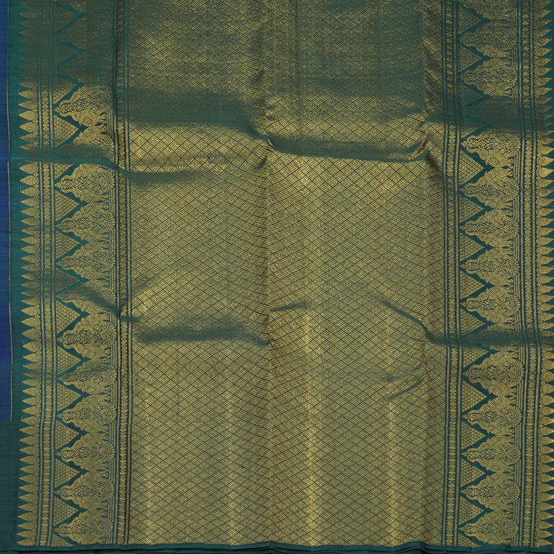 Hayagrivas Handloom Dark Blue Kanjivaram Silk Saree with Peacock Green Border KBF969I9-4