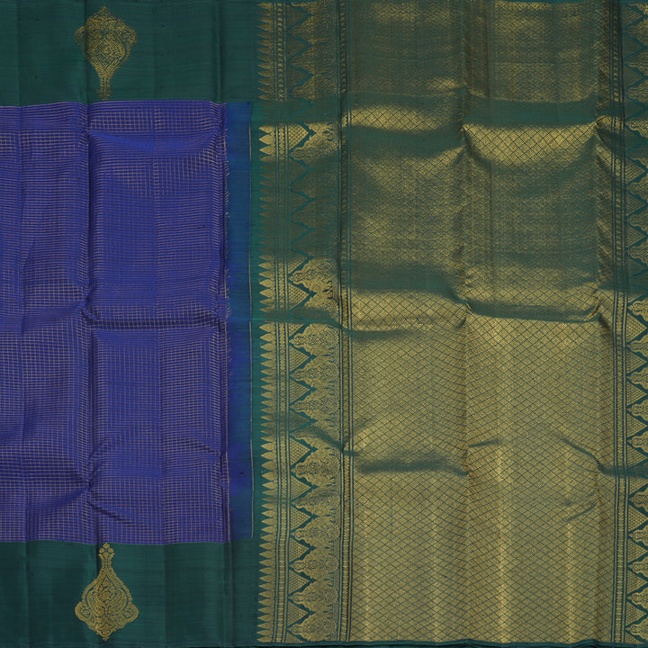 Hayagrivas Handloom Dark Blue Kanjivaram Silk Saree with Peacock Green Border KBF969I9-4