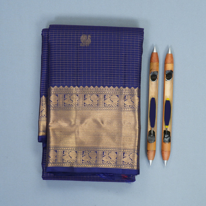 Hayagrivas Handloom Navy Blue Kanjivaram Silk Saree KBF969I9-5