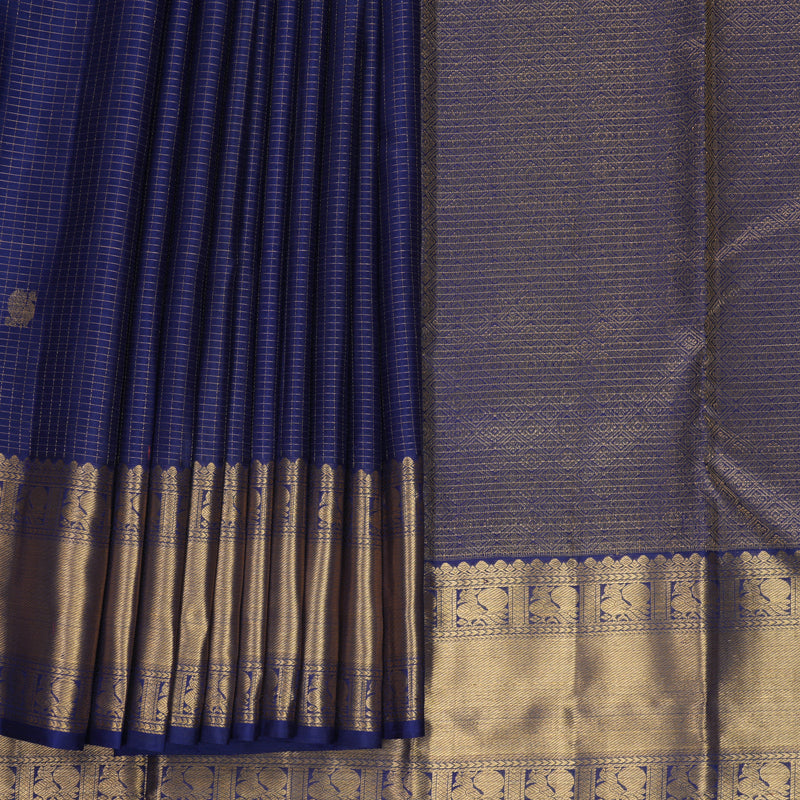 Hayagrivas Handloom Navy Blue Kanjivaram Silk Saree KBF969I9-5