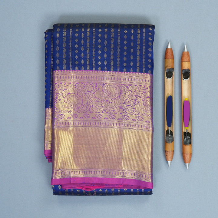 Hayagrivas Handloom Royal Blue Kanjivaram Silk Saree with Purple Border KBF969I9-6