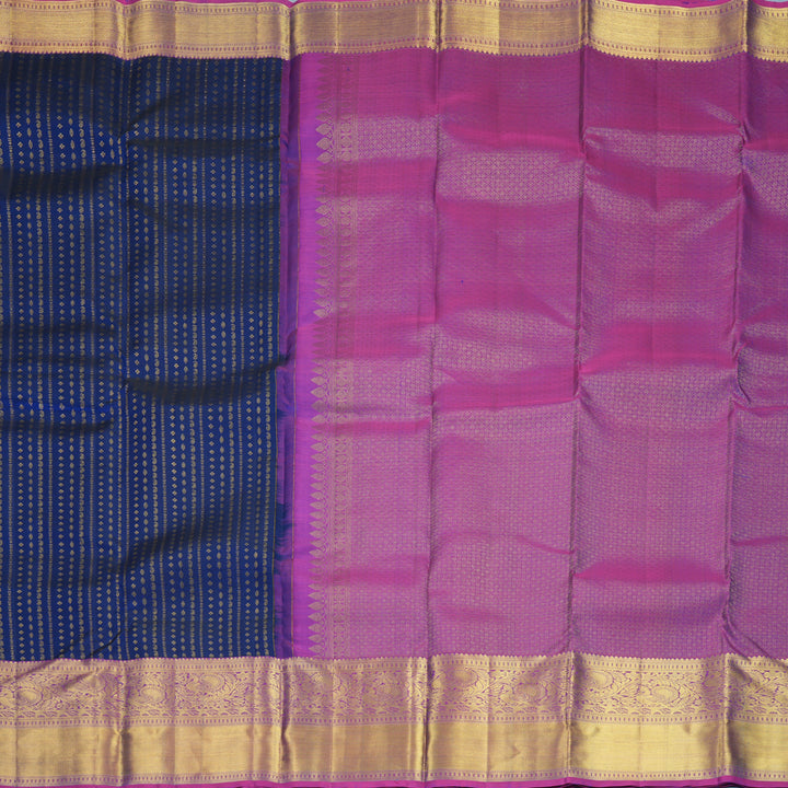 Hayagrivas Handloom Royal Blue Kanjivaram Silk Saree with Purple Border KBF969I9-6
