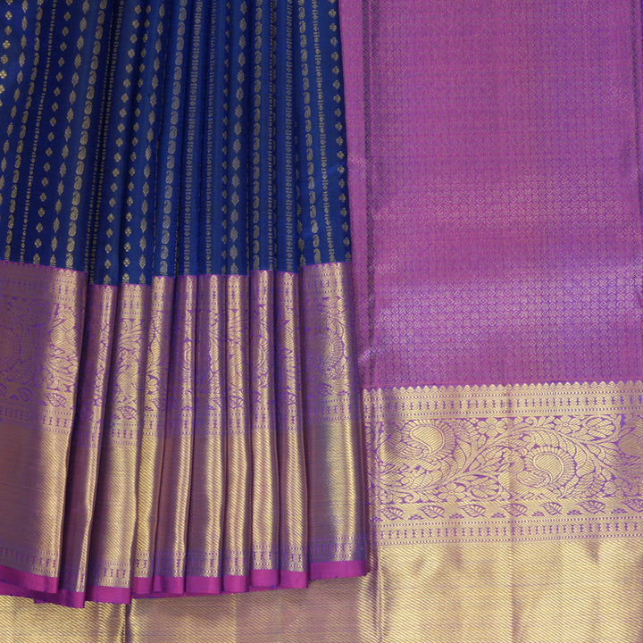 Hayagrivas Handloom Royal Blue Kanjivaram Silk Saree with Purple Border KBF969I9-6