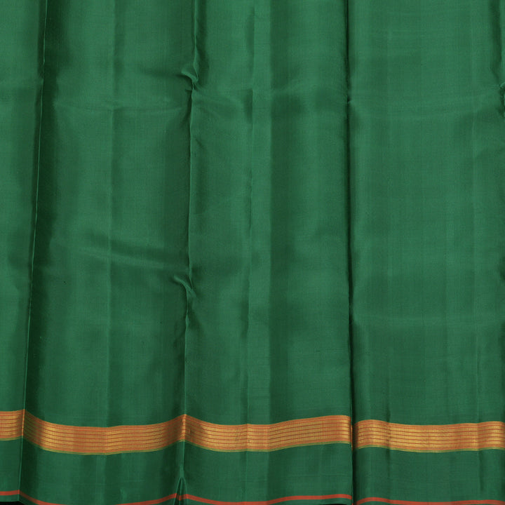 Hayagrivas Handloom White Kanjivaram Silk Saree with Bottle Green Border KBF970I1-2