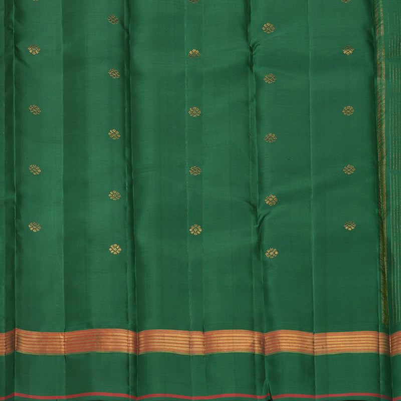 Hayagrivas Handloom White Kanjivaram Silk Saree with Bottle Green Border KBF970I1-2