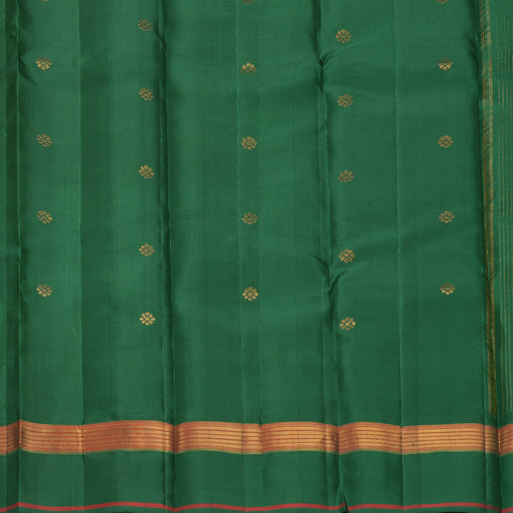 Hayagrivas Handloom White Kanjivaram Silk Saree with Bottle Green Border KBF970I1-2