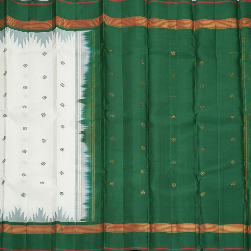 Hayagrivas Handloom White Kanjivaram Silk Saree with Bottle Green Border KBF970I1-2