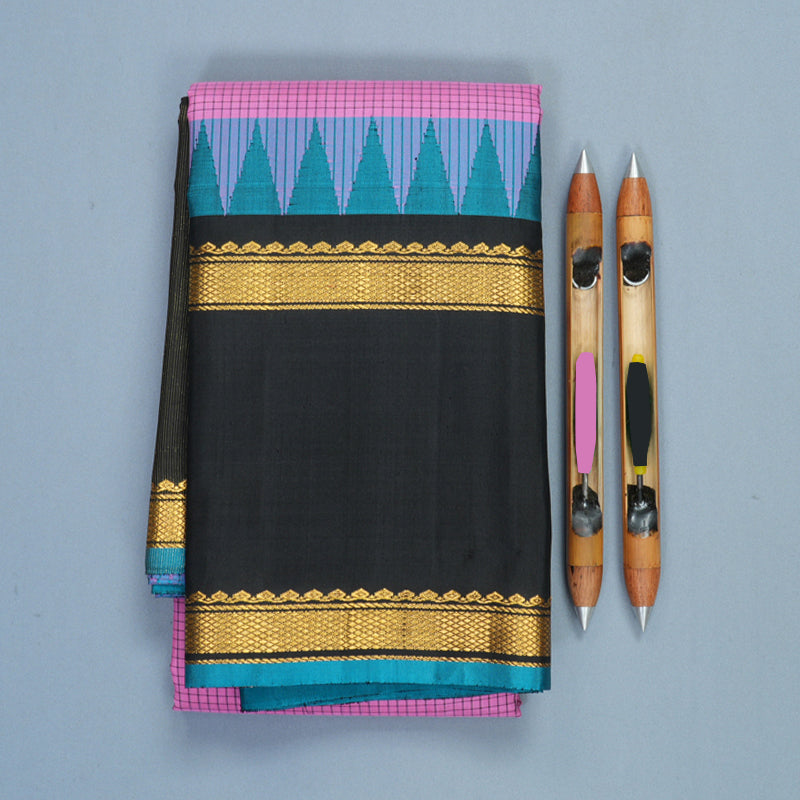 Hayagrivas Handloom Rose Pink Kanjivaram Silk Saree with Black Border KBF970I3-1
