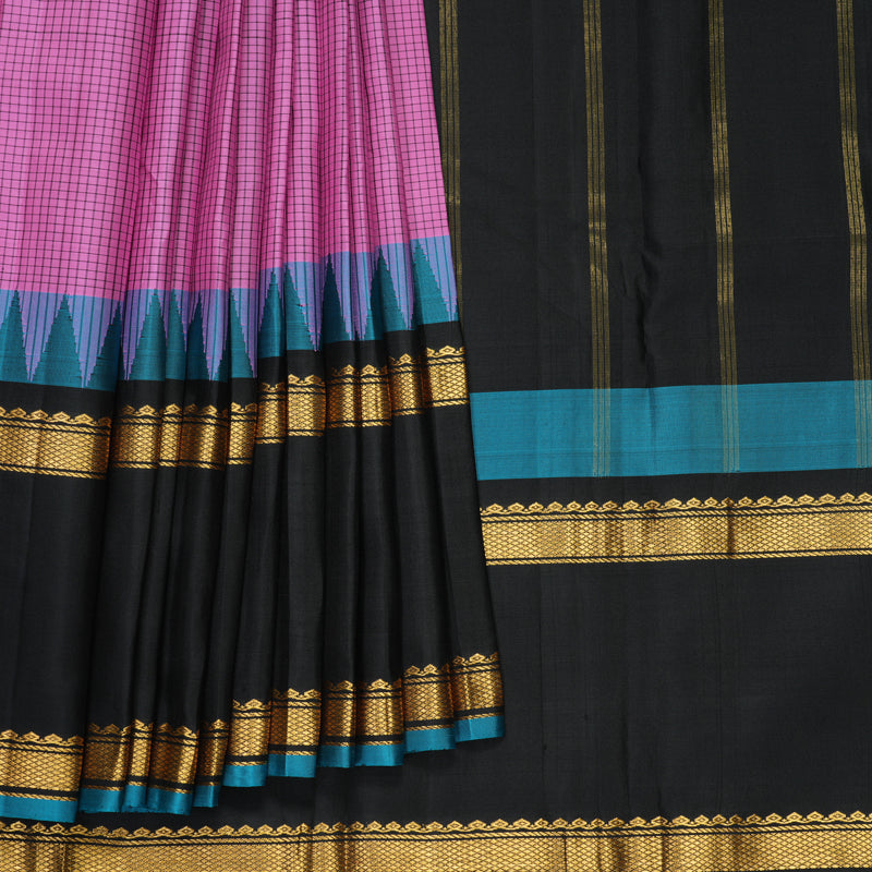 Hayagrivas Handloom Rose Pink Kanjivaram Silk Saree with Black Border KBF970I3-1
