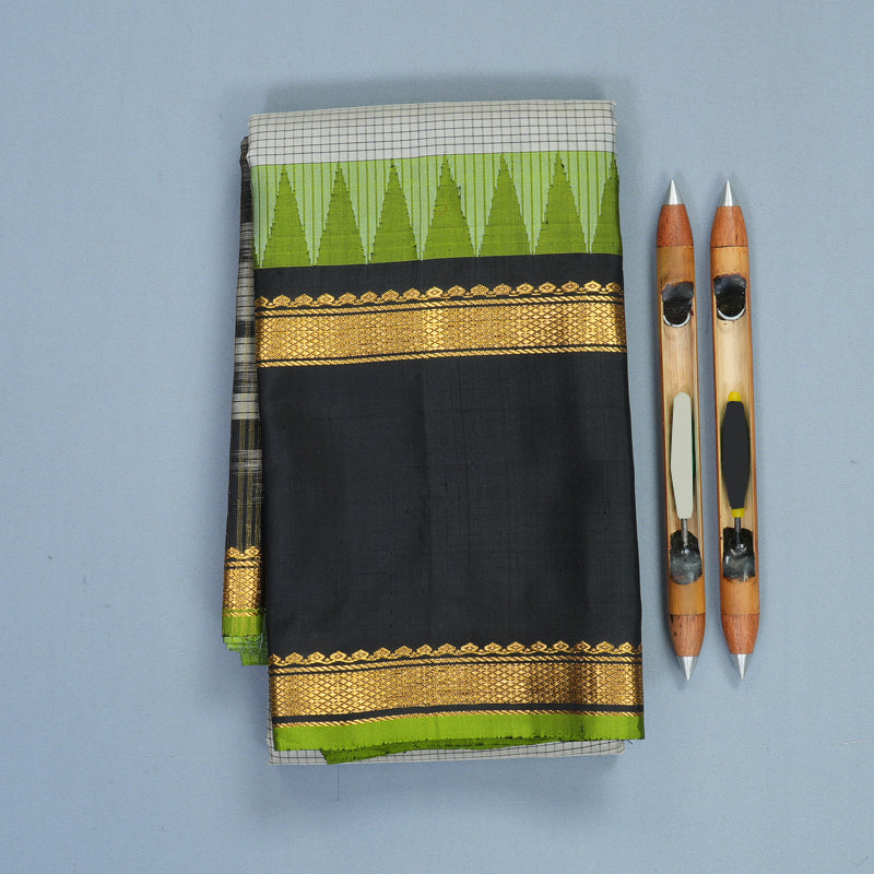 Hayagrivas Handloom Light Grey Kanjivaram Silk Saree with Black Border KBF970I3-2