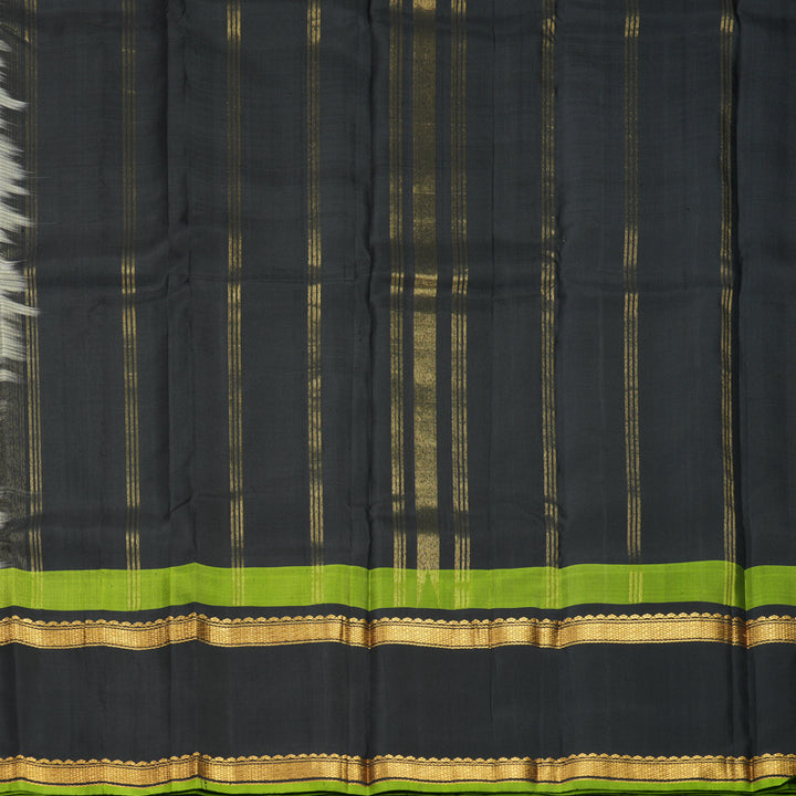 Hayagrivas Handloom Light Grey Kanjivaram Silk Saree with Black Border KBF970I3-2