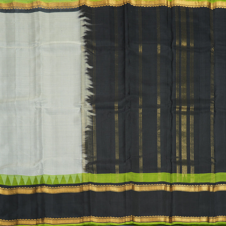 Hayagrivas Handloom Light Grey Kanjivaram Silk Saree with Black Border KBF970I3-2