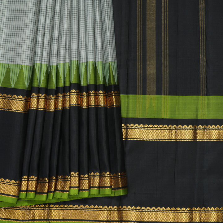 Hayagrivas Handloom Light Grey Kanjivaram Silk Saree with Black Border KBF970I3-2