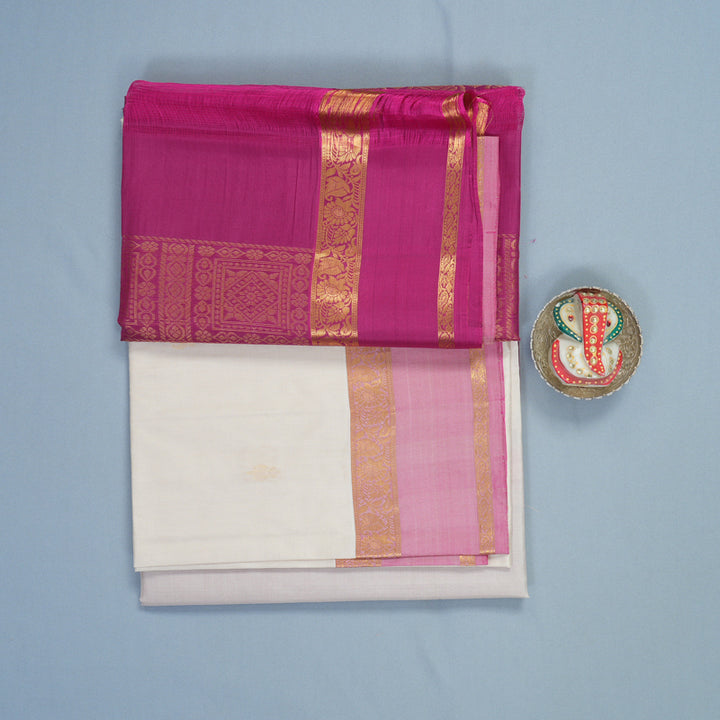 Hayagrivas Half-White Handloom Soft Silk Saree KBF971I2-18