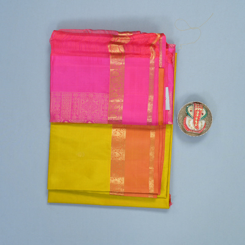 Hayagrivas Lemon Yellow Handloom Soft Silk Saree KBF971I2-8